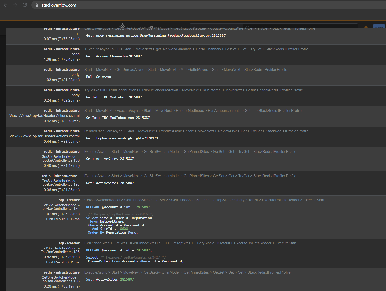 Stack Exchange Mini Profiler